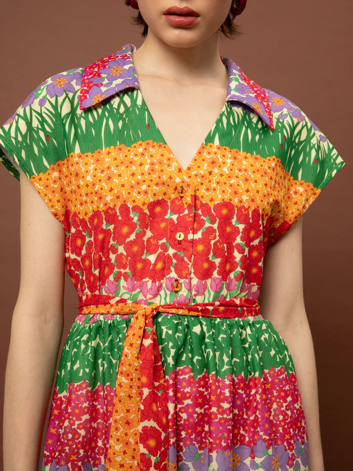 WE__ARE SLEEVELESS COTTON TIERED DRESS - GARDEN