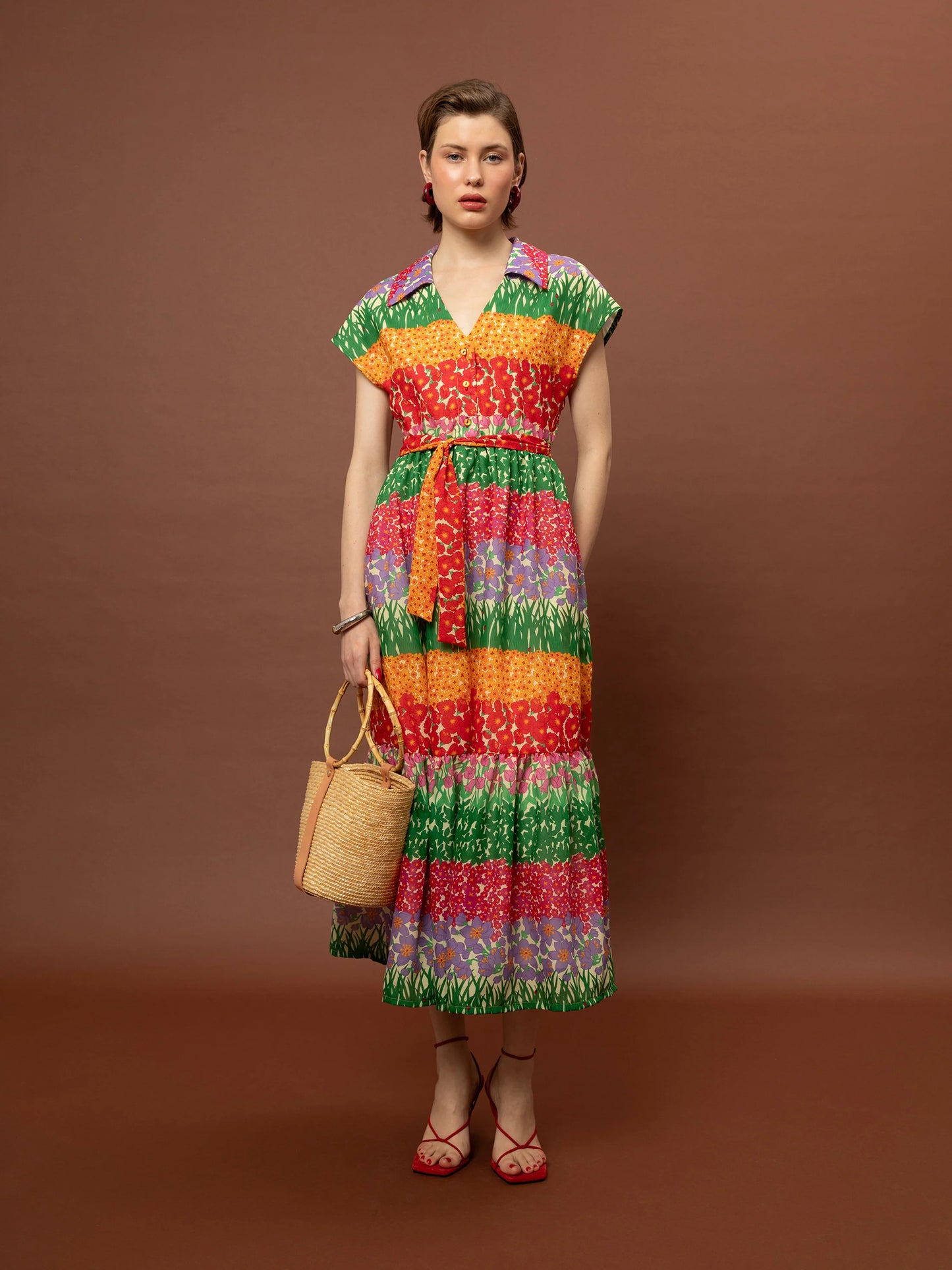 WE__ARE SLEEVELESS COTTON TIERED DRESS - GARDEN