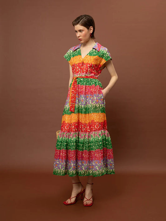 WE__ARE SLEEVELESS COTTON TIERED DRESS - GARDEN