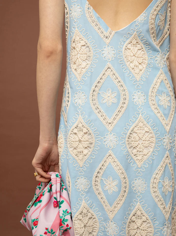 WE__ARE TIERED BRODERIE DRESS - LIGHT BLUE