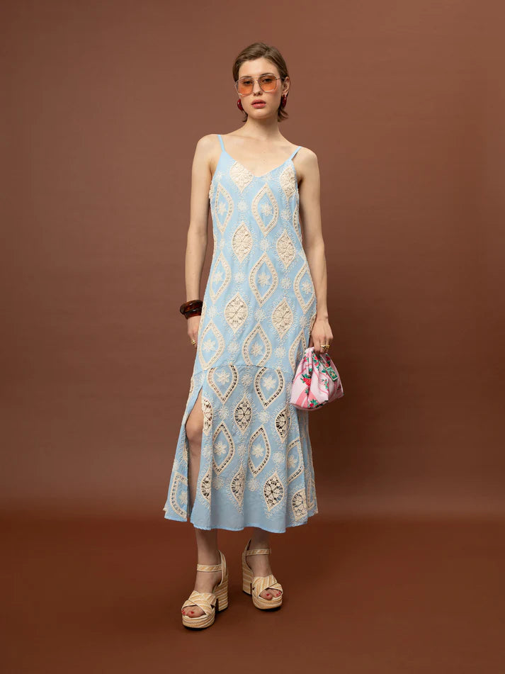 WE__ARE TIERED BRODERIE DRESS - LIGHT BLUE