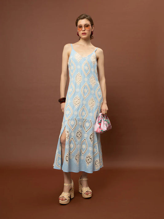 WE__ARE TIERED BRODERIE DRESS - LIGHT BLUE