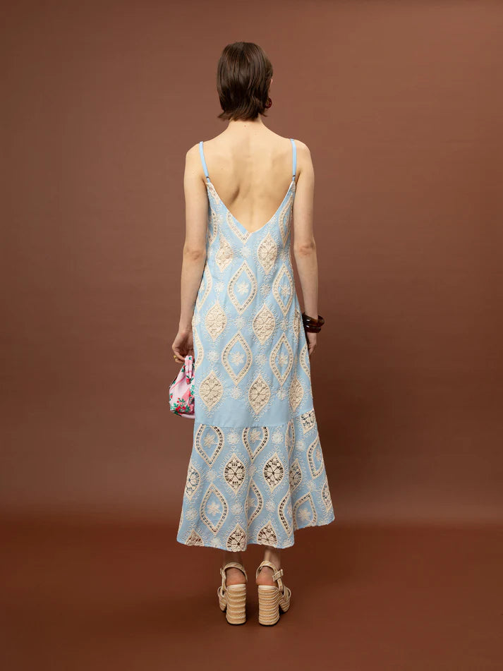 WE__ARE TIERED BRODERIE DRESS - LIGHT BLUE
