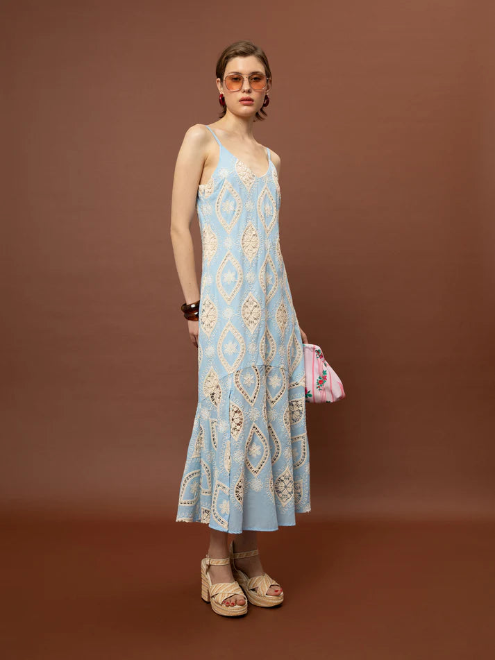WE__ARE TIERED BRODERIE DRESS - LIGHT BLUE
