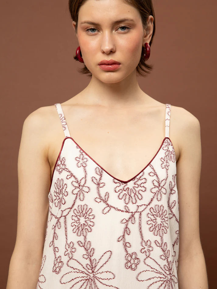 WE__ARE TIERED JACQUARD DRESS - WHITE & RED