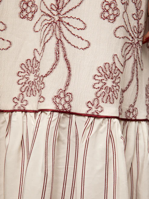 WE__ARE TIERED JACQUARD DRESS - WHITE & RED
