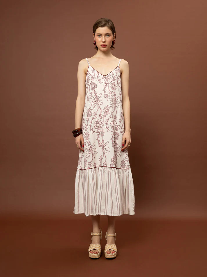 WE__ARE TIERED JACQUARD DRESS - WHITE & RED