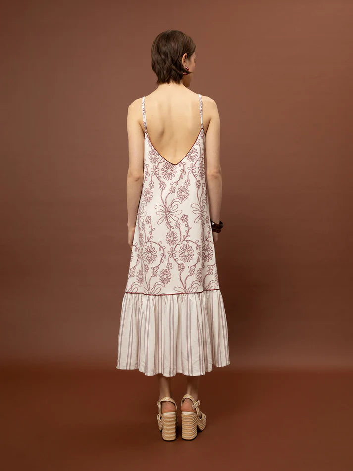 WE__ARE TIERED JACQUARD DRESS - WHITE & RED