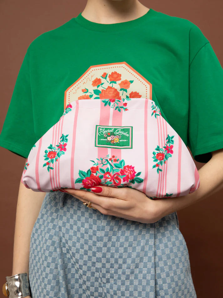WE__ARE CLUTCH BAG - STRIPES ROSES